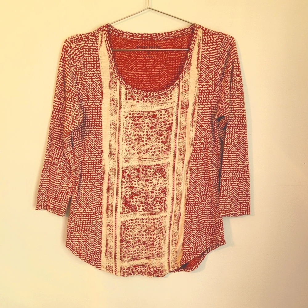 Lucky Brand | 3/4 Sleeve Red/White Top